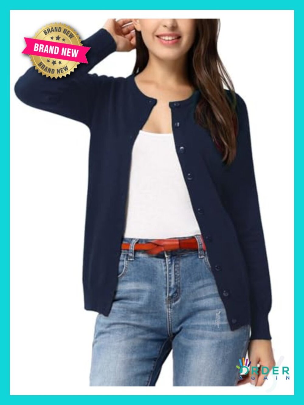 Knit Cardigan Button Down Crew Neck Long Sleeve Women's Sweater